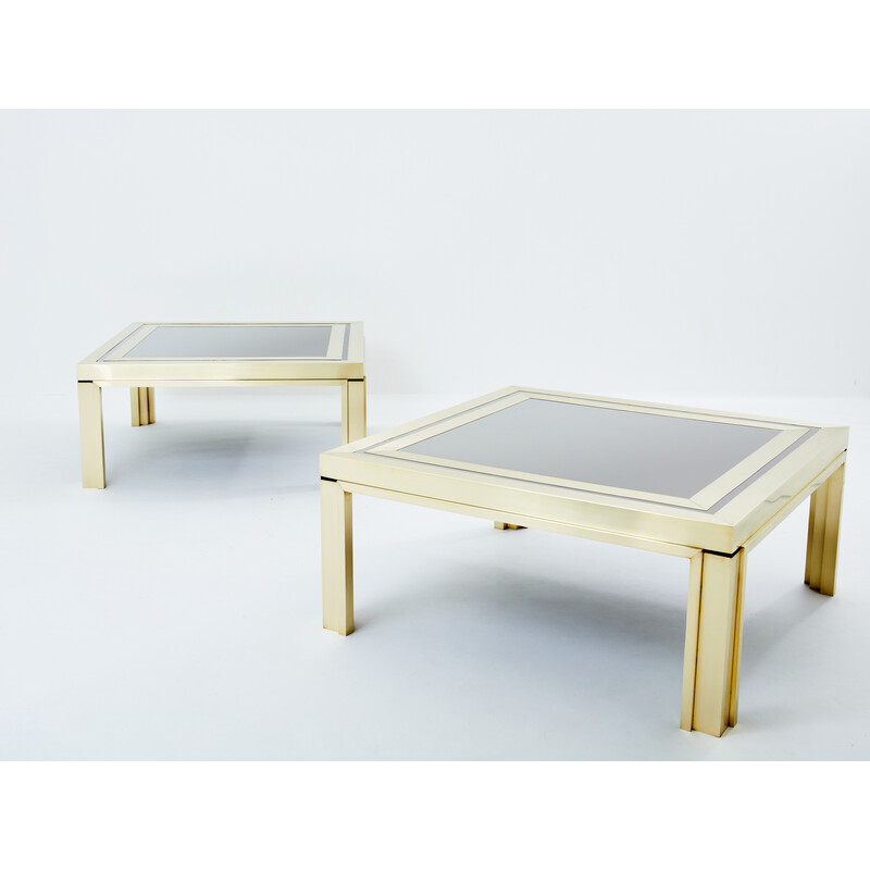 Pair of vintage coffee tables in brushed brass and steel by Giacomo Sinopoli for Liwan’s Rome, Italy 1970