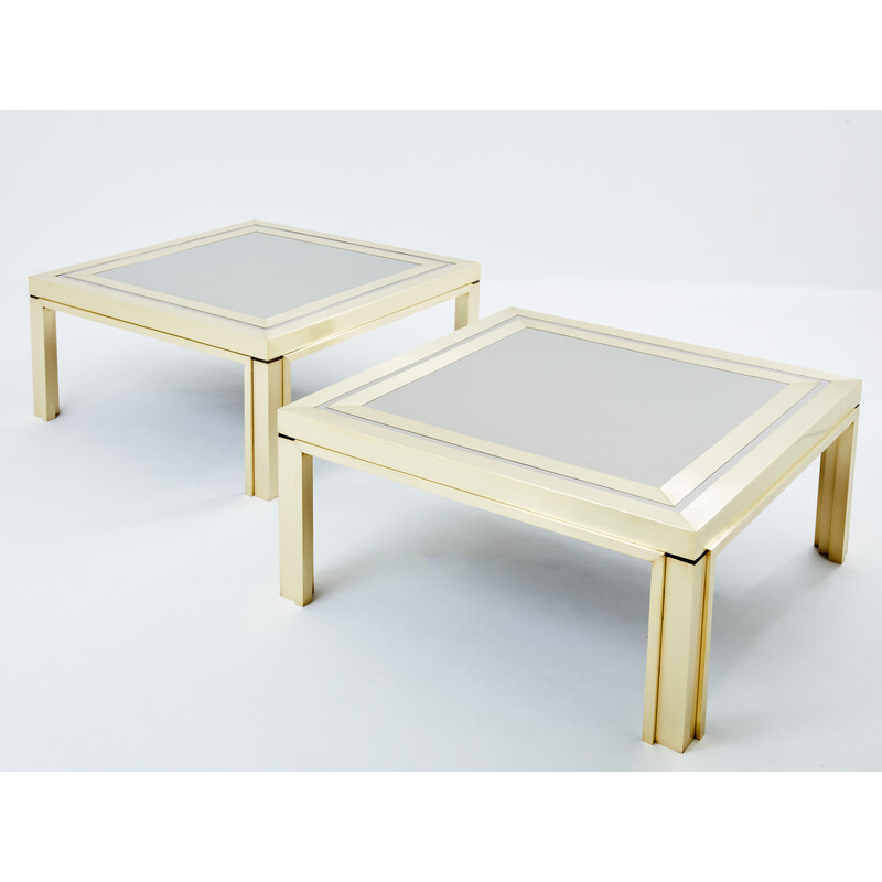 Pair of vintage coffee tables in brushed brass and steel by Giacomo Sinopoli for Liwan’s Rome, Italy 1970