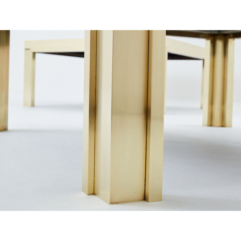 Pair of vintage coffee tables in brushed brass and steel by Giacomo Sinopoli for Liwan’s Rome, Italy 1970