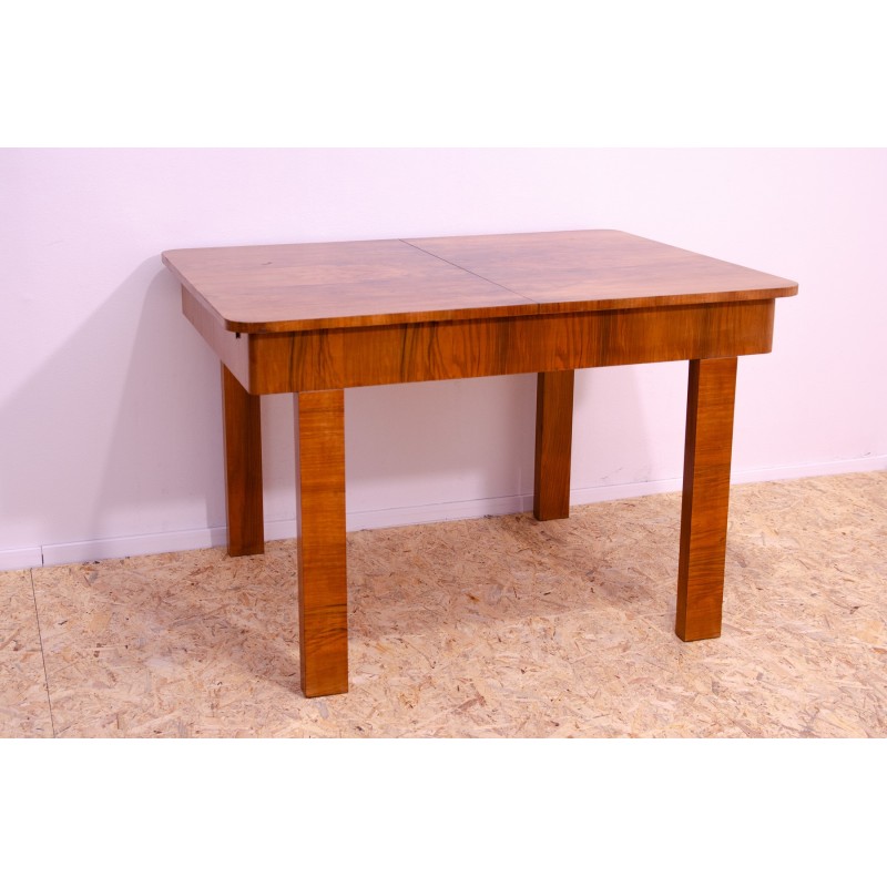 Vintage adjustable walnut wood dining table, Czechoslovakia 1930