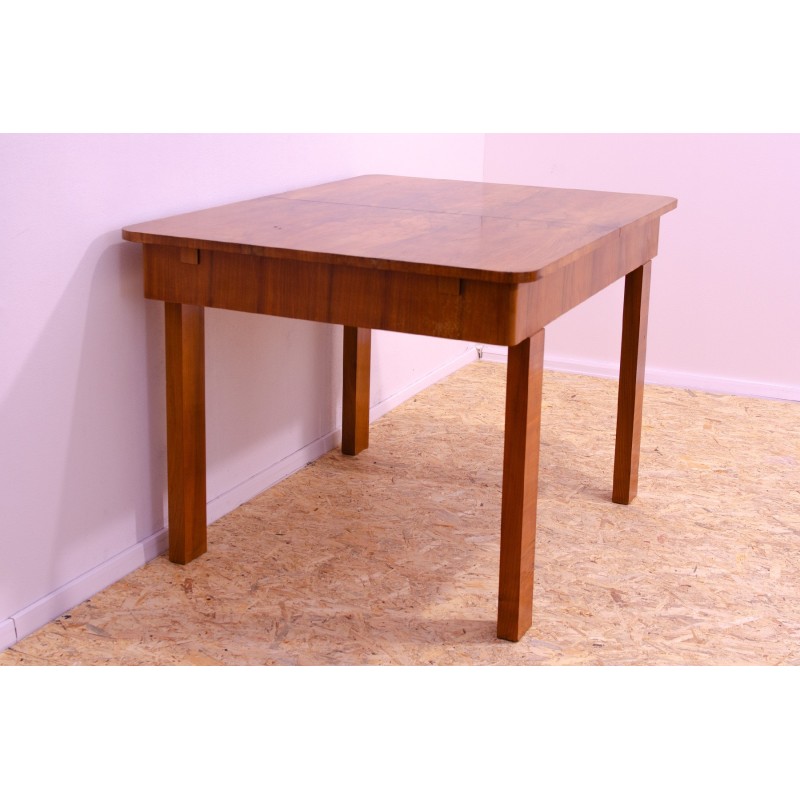 Vintage adjustable walnut wood dining table, Czechoslovakia 1930