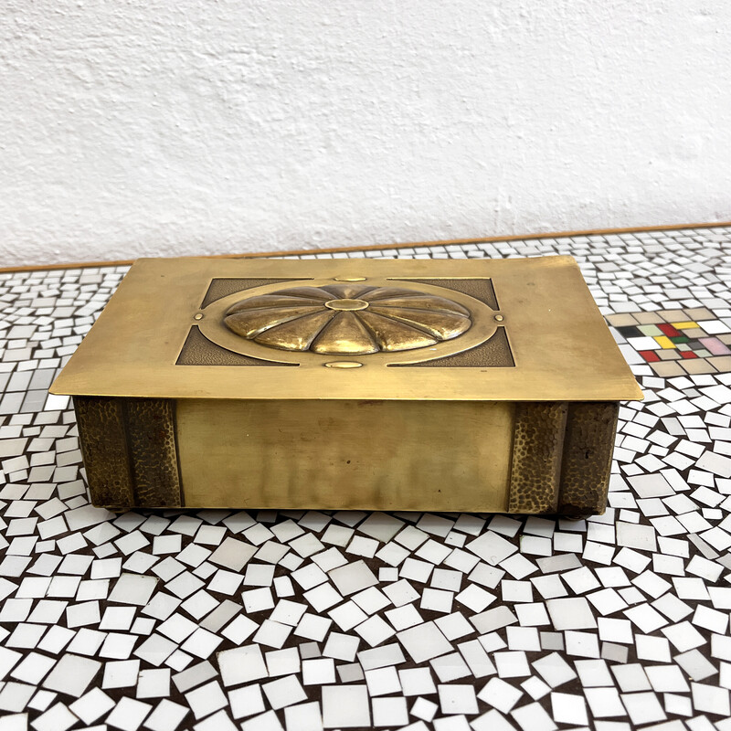 Caja de puros Art Decó de latón y cobre para Württembergische Metallwarenfabrik, Alemania 1920