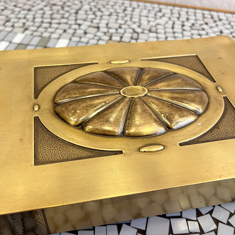 Vintage Art Deco brass and copper cigar box for Württembergische Metallwarenfabrik, Germany 1920