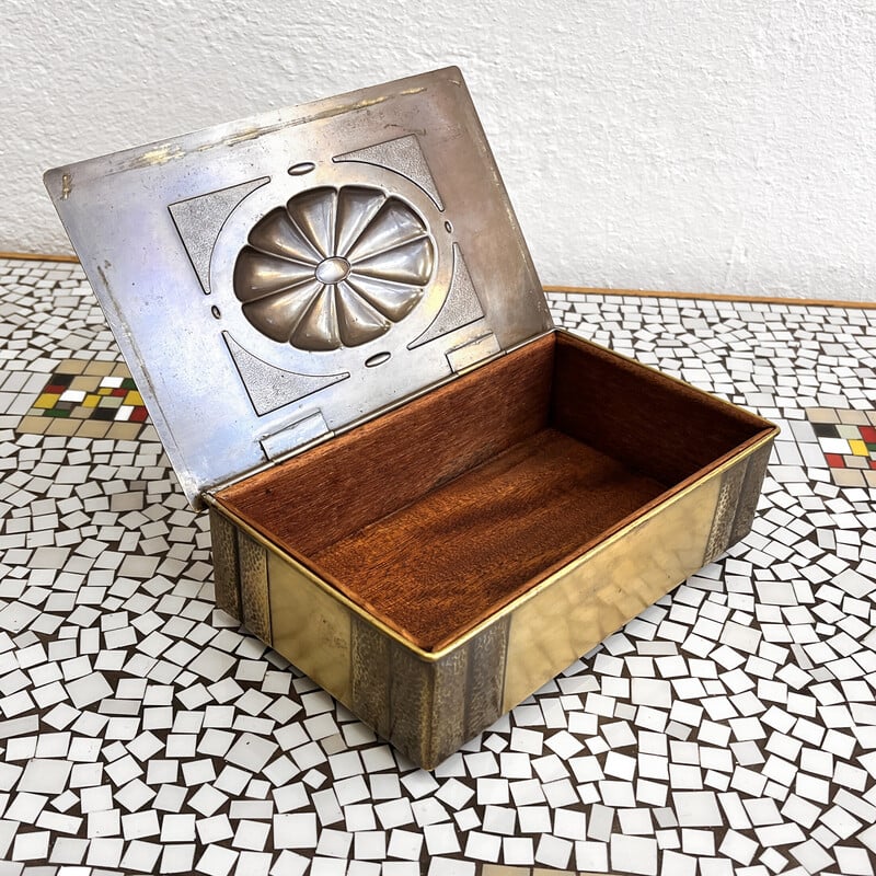 Vintage Art Deco brass and copper cigar box for Württembergische Metallwarenfabrik, Germany 1920