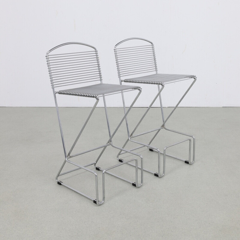 Pair of vintage chrome metal bar stools, 1980