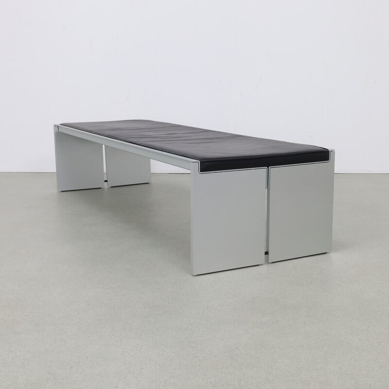 Vintage model BQ 01 museum bench in anodized aluminum and leather by Wim Quist for Spectrum, 1970