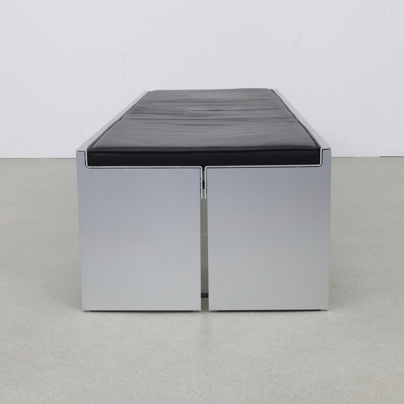 Vintage model BQ 01 museum bench in anodized aluminum and leather by Wim Quist for Spectrum, 1970