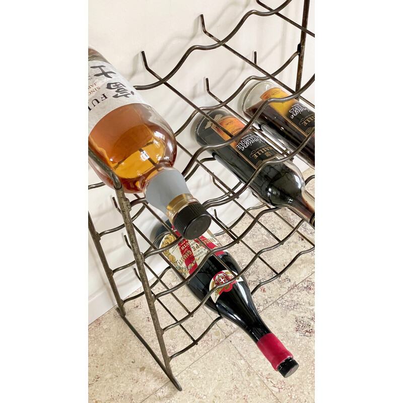 Vintage bottle rack in patinated steel, 1950