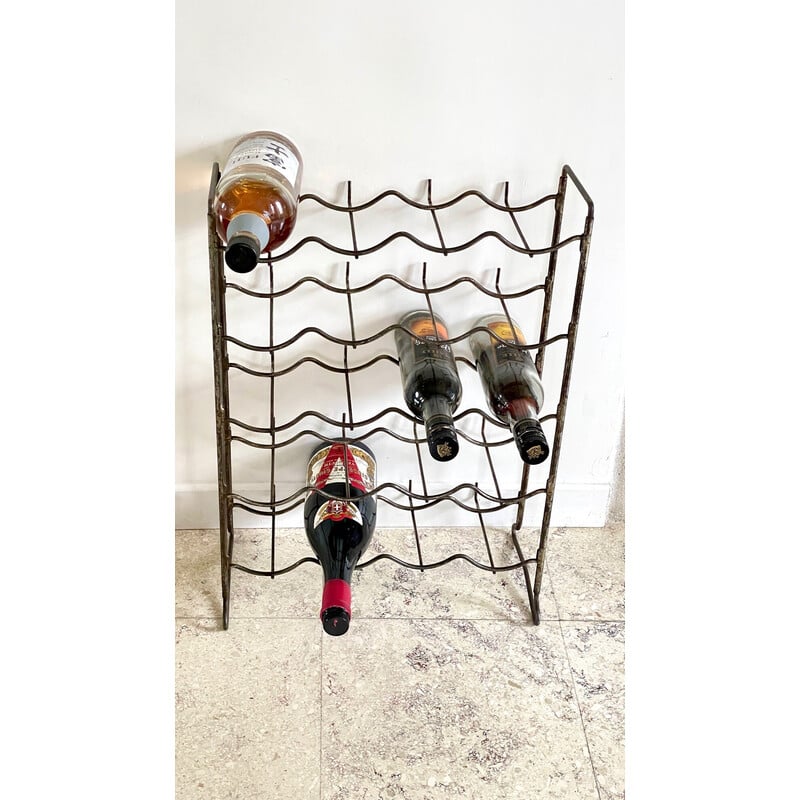 Vintage bottle rack in patinated steel, 1950