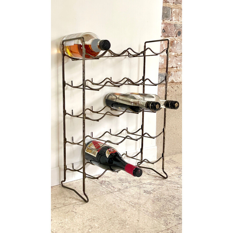 Vintage bottle rack in patinated steel, 1950