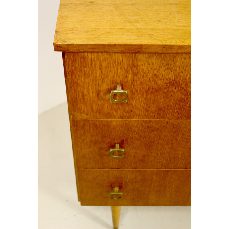 Vintage oak veneer chest of drawers with 3 drawers, 1960