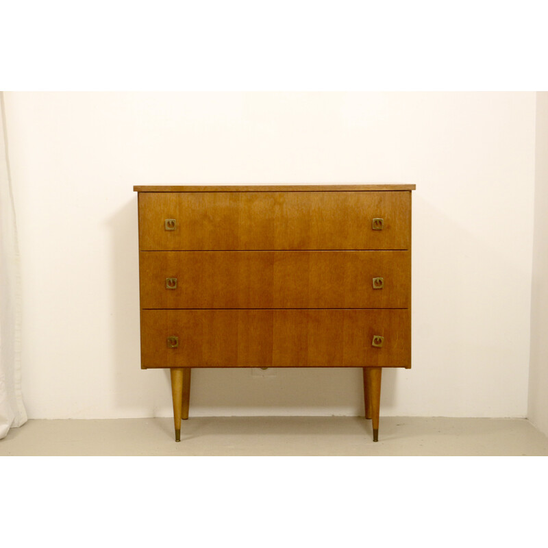 Vintage oak veneer chest of drawers with 3 drawers, 1960