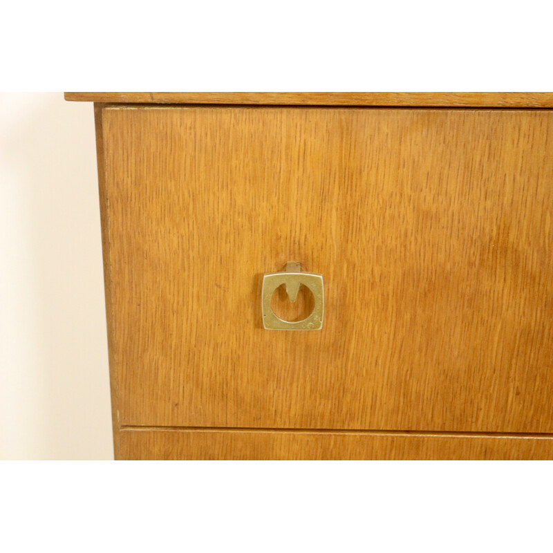 Vintage oak veneer chest of drawers with 3 drawers, 1960