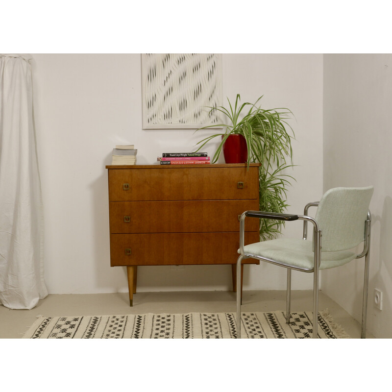 Vintage oak veneer chest of drawers with 3 drawers, 1960