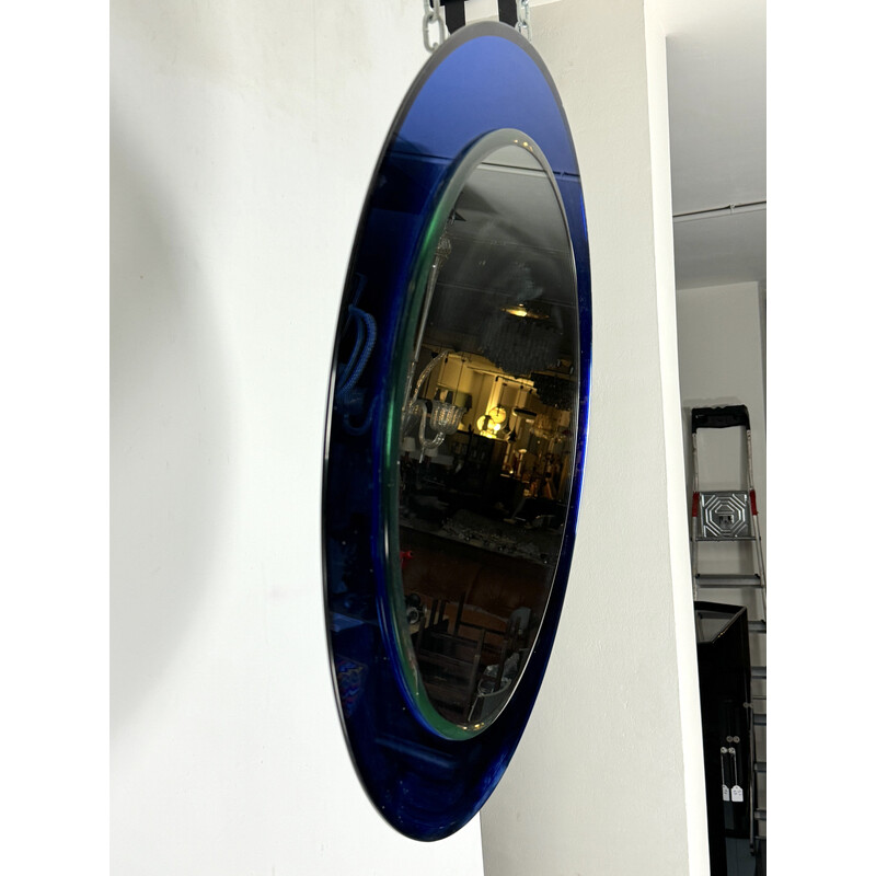 Specchio vintage rotondo blu, Italia 1960