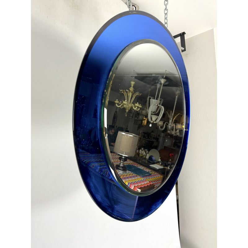 Vintage ronde blauwe spiegel, Italië 1960