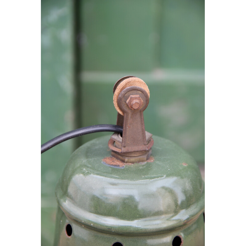 Mid century green hanging lamp in steel - 1950s