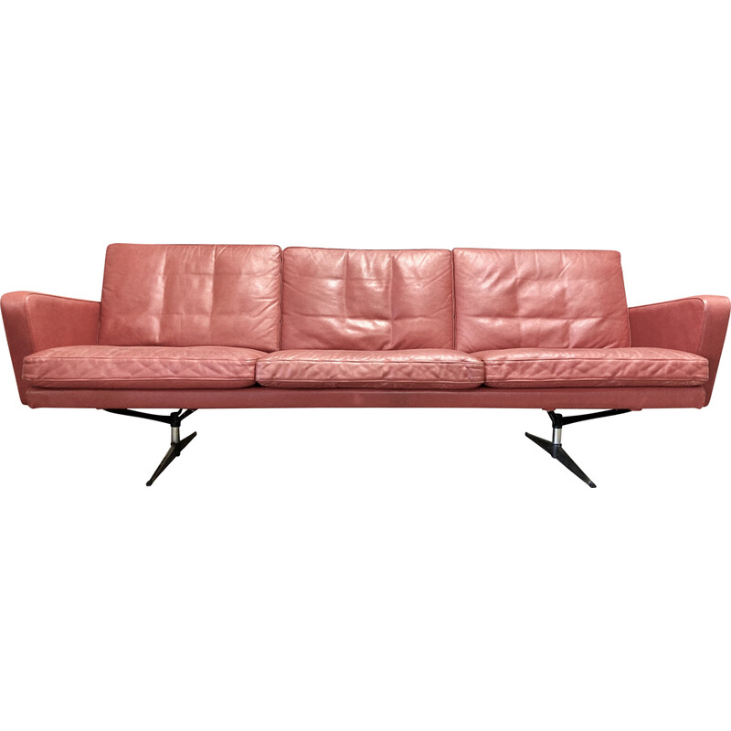 Vintage 3-Sitzer-Sofa aus Leder und Chromstahl, 1950