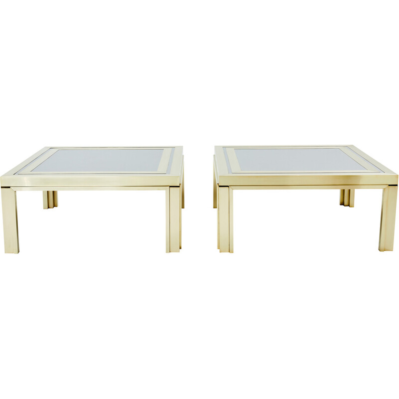 Pair of vintage coffee tables in brushed brass and steel by Giacomo Sinopoli for Liwan’s Rome, Italy 1970