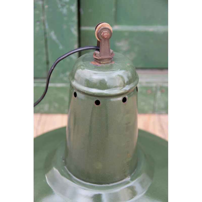 Mid century green hanging lamp in steel - 1950s