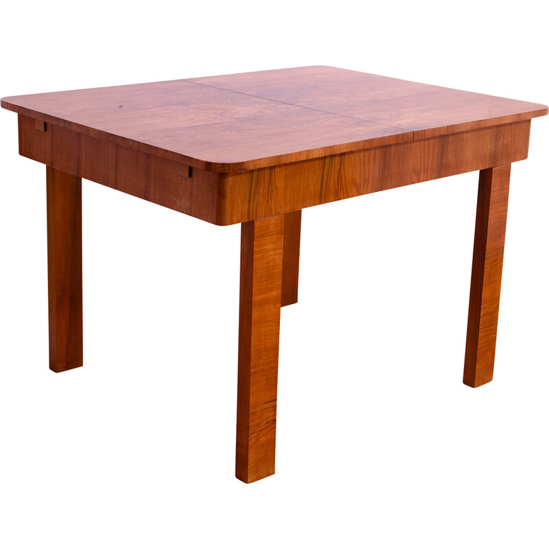 Vintage adjustable walnut wood dining table, Czechoslovakia 1930