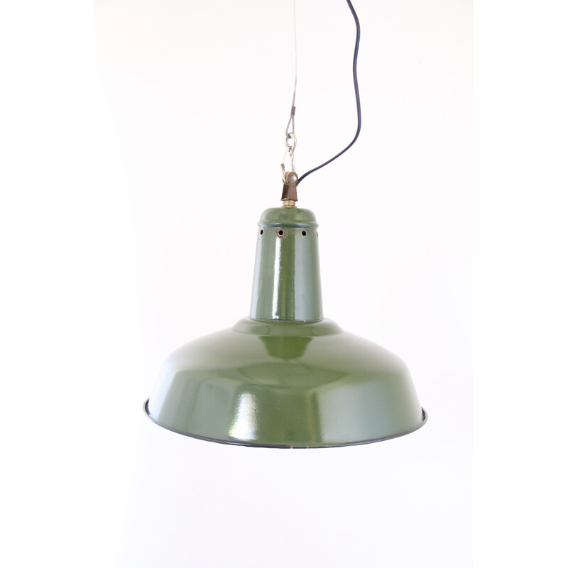 Mid century green hanging lamp in steel - 1950s
