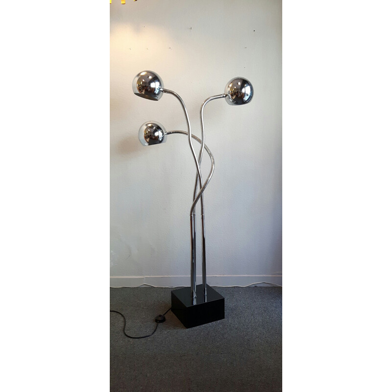 Silvery floor lamp in chromium and formica - 1970s