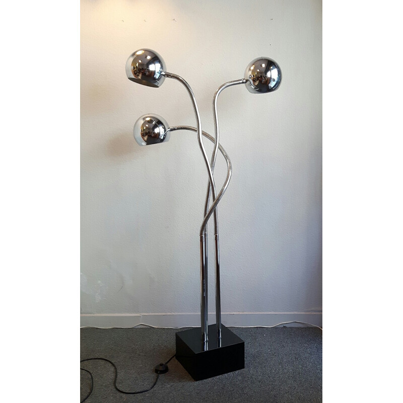 Silvery floor lamp in chromium and formica - 1970s