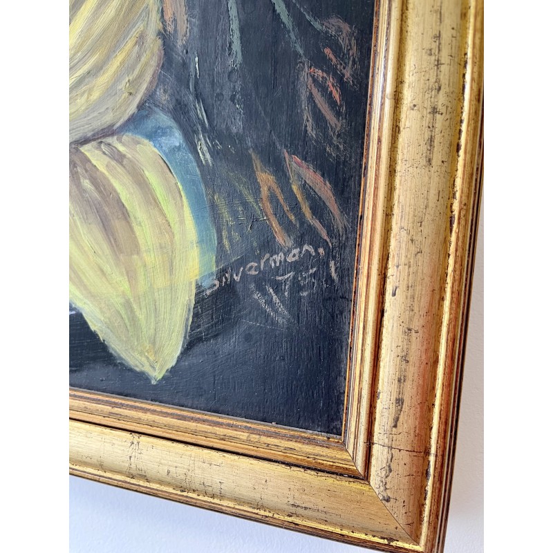 Vintage painting representing a still life with a wooden frame