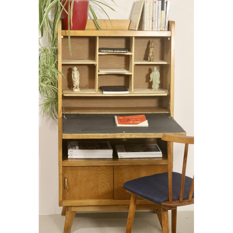 Vintage secretary desk in light wood, 1960