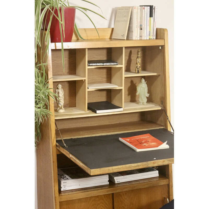 Vintage secretary desk in light wood, 1960