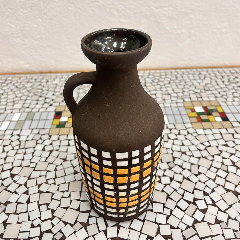 Vintage ceramic vase type 1302 with handle for Strehla Keramik, Germany 1970