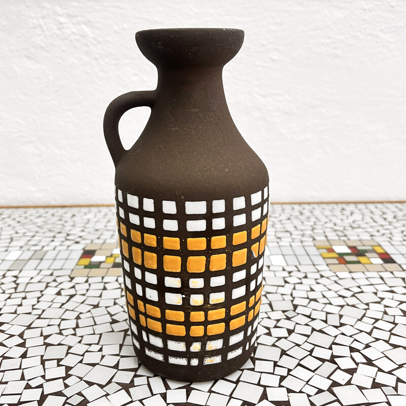 Vase vintage type 1302 en céramique avec anse pour Strehla Keramik, Allemagne 1970