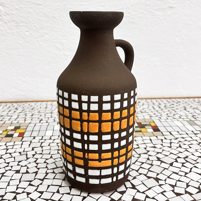 Vintage ceramic vase type 1302 with handle for Strehla Keramik, Germany 1970