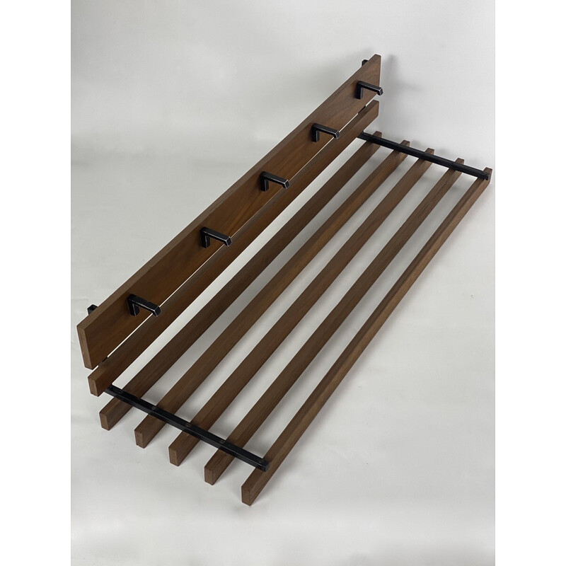 Vintage teak and aluminum coat rack, 1960