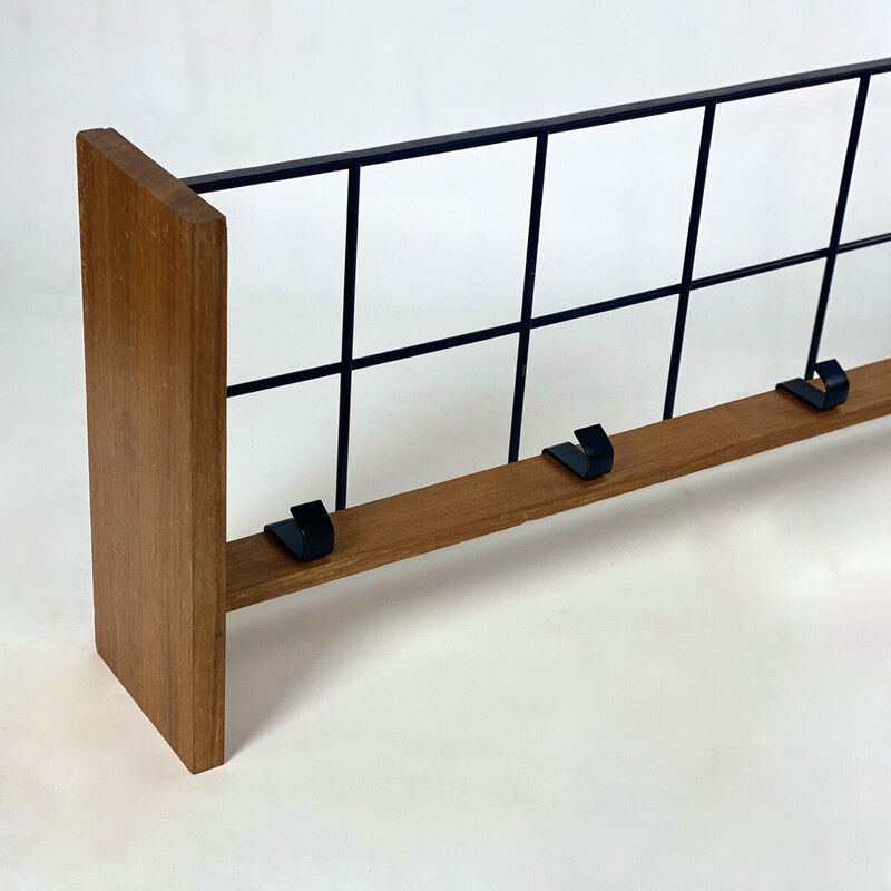 Vintage coat rack in metal and wood, 1950