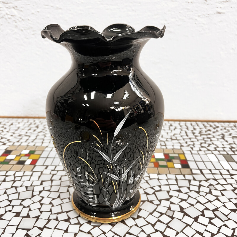Vintage hyalite glass vase for Grossenhein, Germany 1960
