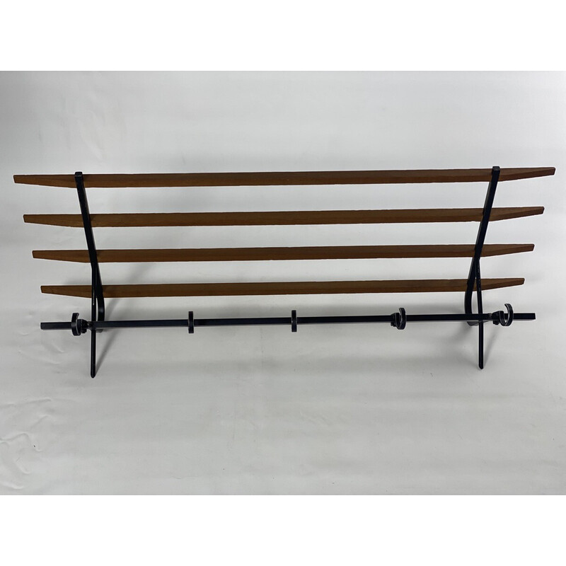 Vintage coat rack in metal and wood, 1950