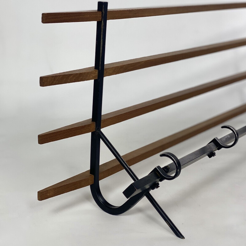 Vintage coat rack in metal and wood, 1950