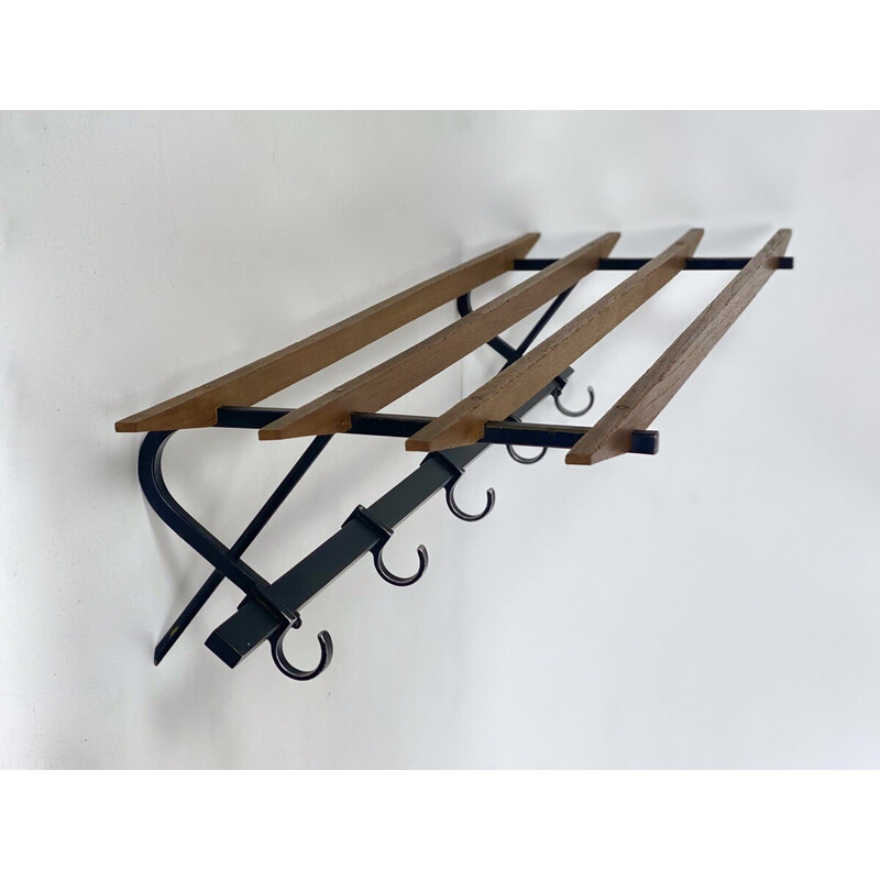 Vintage coat rack in metal and wood, 1950