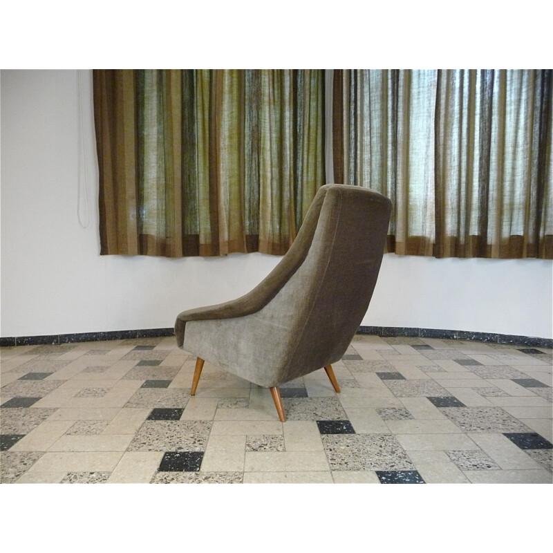 Italian highback brown armchair in velvet - 1950s