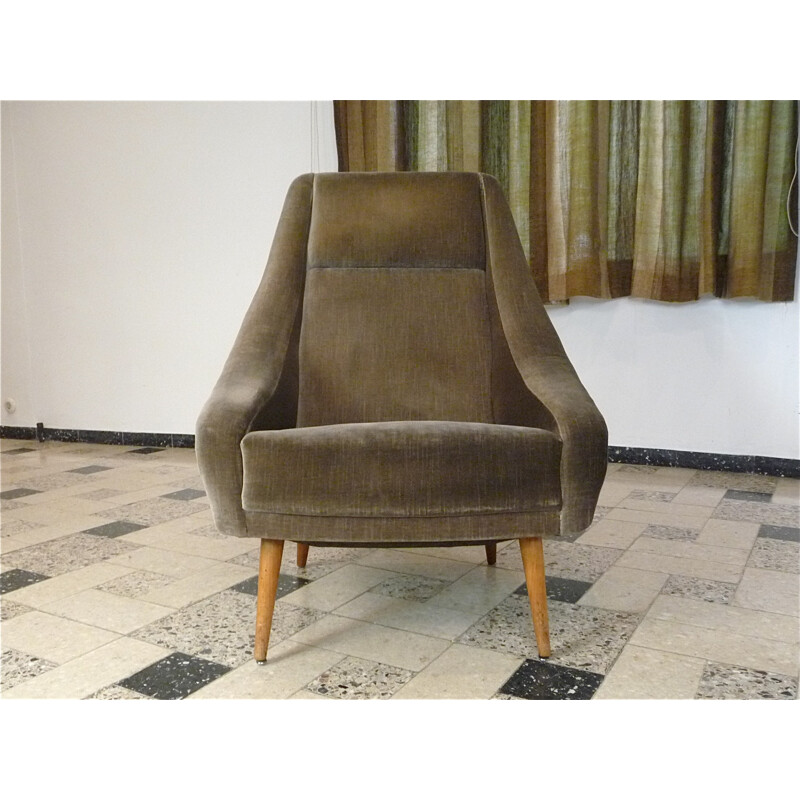 Bruine Italiaanse fluwelen fauteuil - 1950