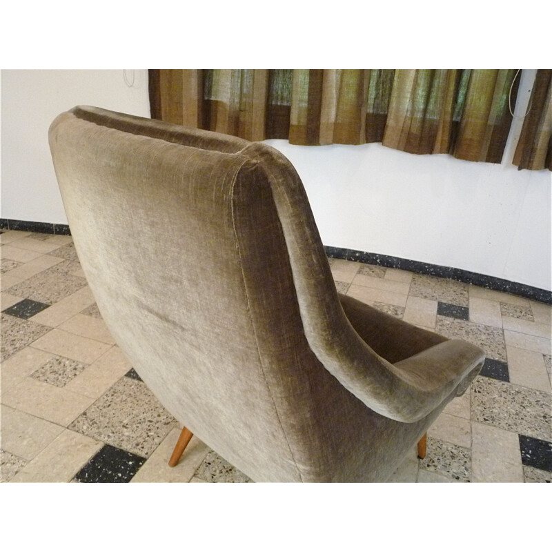 Bruine Italiaanse fluwelen fauteuil - 1950