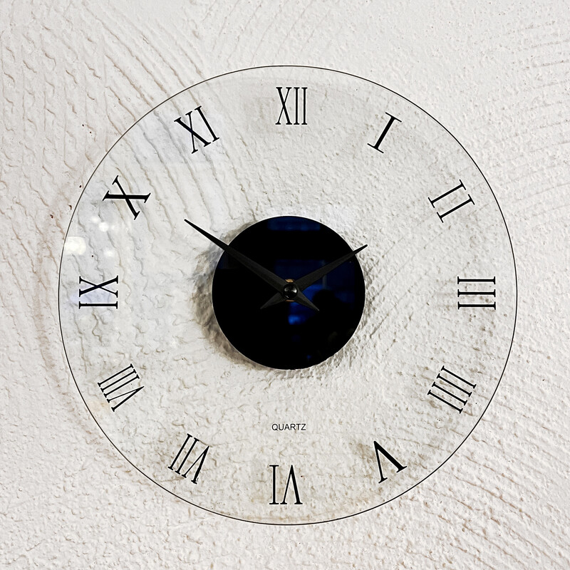 Vintage wall clock with glass quartz mechanism, Germany 1990