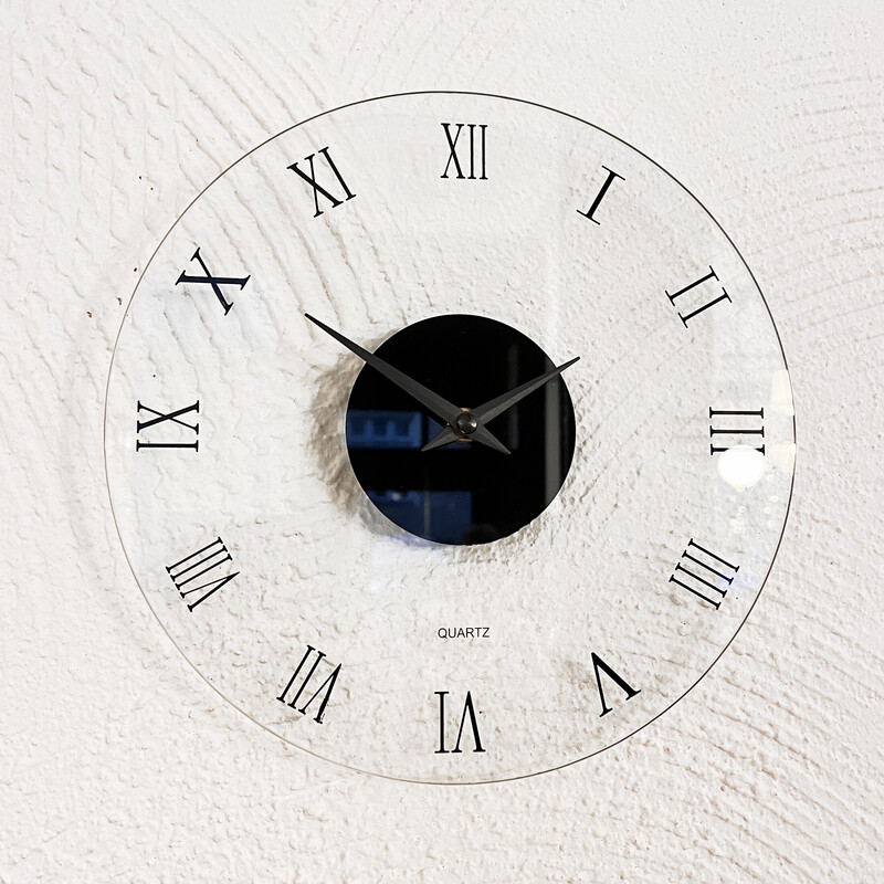 Relógio de parede vintage com mecanismo de quartzo em vidro, Alemanha 1990