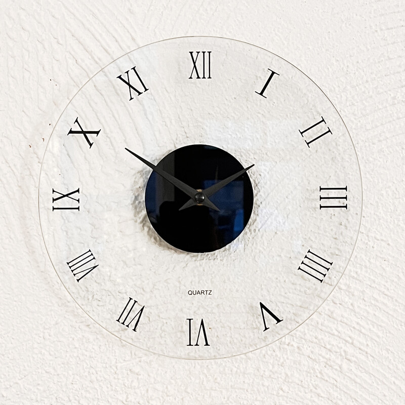 Vintage wall clock with glass quartz mechanism, Germany 1990