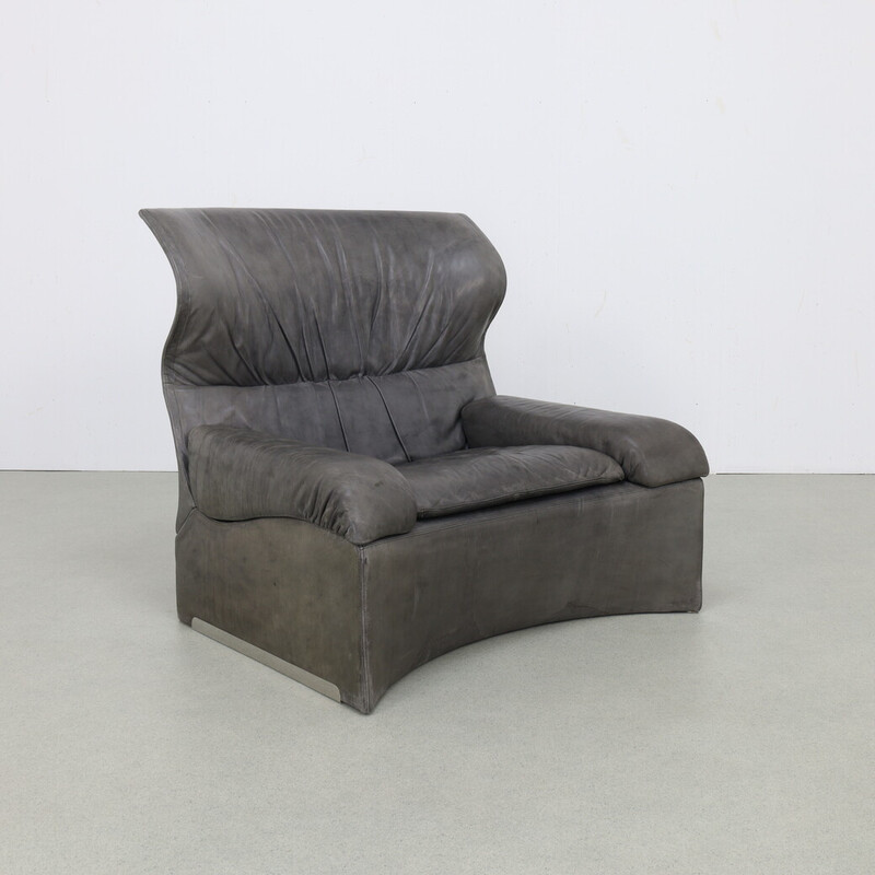 Fauteuil vintage "Vela Alta" avec ottoman en cuir par Giovanni Offredi pour Saporiti, 1970