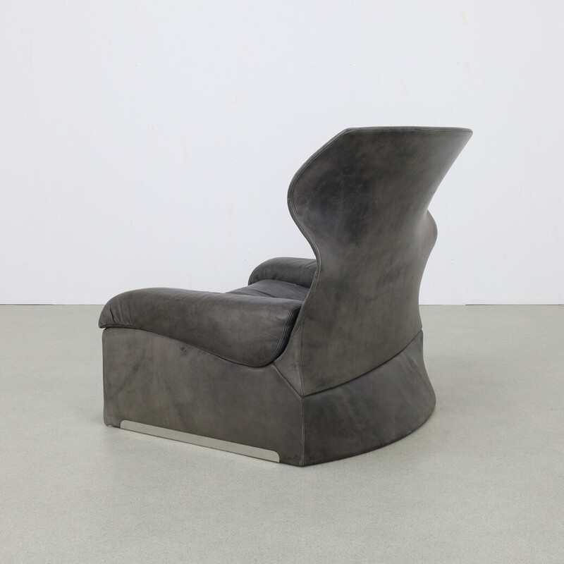 Fauteuil vintage "Vela Alta" avec ottoman en cuir par Giovanni Offredi pour Saporiti, 1970