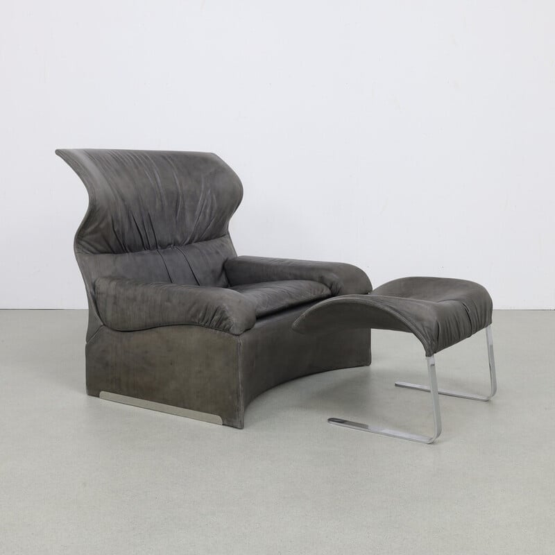 Vintage "Vela Alta" armchair with leather ottoman by Giovanni Offredi for Saporiti, 1970