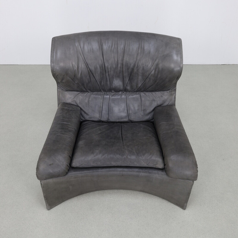 Fauteuil vintage "Vela Alta" avec ottoman en cuir par Giovanni Offredi pour Saporiti, 1970